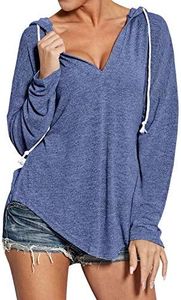 Ezcosplay Women Deep V Neck Solid Pullover Hoodies Casual Lightweight Drawstring Loose Hooded Sweatshirt