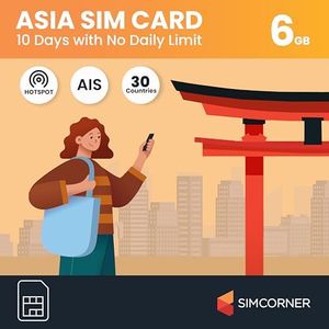 Asia Travel SIM Card (6 GB, 10-Days), 3-in-1 Data SIM Cards for Cell Phones - Standard, Micro, & Nano SIM Card Compatible w/All Unlocked Phones - Hotspot/Tethering Prepaid SIM Card for Travel