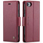 QLTYPRI Wallet Case for iPhone 7/8/SE 2020/SE 2022 5G, Premium PU Leather Magnetic Flip Folio Case with [RFID Blocking] Credit Card Slots Kickstand Shockproof Protective Phone Case Cover – Wine Red