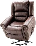 Merax Power Lift Recliner Chair, Luxurious Breathable Massage, Heat Comfort and Big Size Heavy Duty Electric Faux Leather Sofa, USB Port and Side Pockets, Brown, 104x106x102 CM
