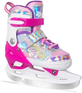 Nattork Girls Ice Skates for Kids 4 Size Adjustable Butterfly Ice Skate with Fleece Lining for Outdoor & Rink Small(10C-13C) Red
