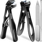 Toenail Clippers for Thick Nails for Seniors, Angled Head Large Toe Nail Clippers with Catcher,Heavy Duty Fingernail Clippers with Wide Opening Nail Cutter Men & Women, Black