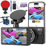 Dash Cam Front and Rear, 4K Dash Cam WiFi/APP Control Dashcam W/ 64GB Card Car Camera Dash Cam DVR Dashboard Dash Camera for Cars W/Loop Recording G-sensor Time-Lapse Parking Mode, USB-C Powered