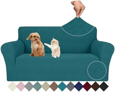 JIVINER Stretch Loveseat Slipcovers 1 Piece Love Seat Sofa Cover Spandex 2 Seater Couch Covers Universal Furniture Protector with Elastic Bottom (Medium, Teal Rhomb)