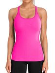 ATTRACO Ribbed Workout Tank Tops for Women with Built in Bra Tight Racerback Scoop Neck Athletic Top, Hot Pink, Large