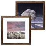 Capcillin 12x12 Picture Frame Wood Pattern Rustic Brown Photo Frame 2 Pack with High Definition Glass,Display 8x8 Photos with Mat,12x12 Picture Without Mat