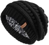 FURTALK Winter Beanie Hat for Women Satin Lined Cable Knit Chunky Slouchy Beanies Skull Warm Cap Black One Size