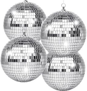 4 Pack Large Disco Ball Silver Hanging Disco Balls Reflective Mirror Ball Ornament for Party Holiday Wedding Dance and Music Festivals Decor Club Stage Props DJ Decoration (6 Inch)