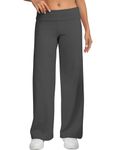 HeSaYep Women's Wide Leg Sweatpants Workout Lounge Pants Fold Over Low Rise Yoga Pants, Dark Grey, Large