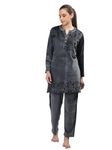 Duchess Women's Supersoft Velvet Printed Nightsuit for Winter wear Dark-Blue