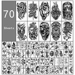 Temporary Tattoos 70 Sheets for Men Women Boy Girl, Owl Eagle Snake Clock Lion Planet Dragon Totem Half Arm Removable Fake Tattoo Stickers, Black Temp Tattoos for Hand Legs Body Make Up