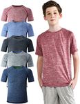 5 Pack Boys Athletic Shirts, Youth Activewear Dry Fit Tshirts for Kids, Short Sleeve Tees, Bulk Athletic Performance Clothing, Edition 1, Large