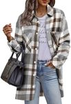 HOTOUCH Womens Jacket Winter Flannel Plaid Shacket Casual Snap Button Tartan Trench Coat Long Sleeve Shirt with Pockets