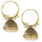 MEENAZ Traditional Wedding Temple 22kt Gold oxidised Meenakari Ethnic Antique South Indian Round Pearl Moti Big Hoop Bali Jhumkas Jhumka jhumki Earrings set Ear rings For Women girls Ladies -M632