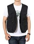 Gihuo Mens Fishing Vest Summer Outdoor Work Vest Utility Safari Travel Lightweight Sleeveless Jackets with Pockets, Black, Medium