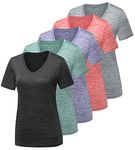 CE' CERDR 5/7 Pack Workout Shirts for Women, Moisture Wicking Quick Dry Active Athletic Women's Gym Performance T Shirts, 5 Pack Dark Grey, Light Grey, Watermelon Red, Purple, Pine Green, XX-Large