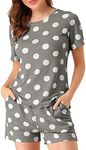 Allegra K Womens Cute Round Neck Short Sleeve Pjs Sleepwear Polka Dots Pajama Set XS-XXL Gray Medium