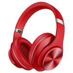 DOQAUS Wireless Headphones Over Ear, 90 Hrs Playtime Bluetooth Headphones with 3 EQ Modes, Soft Memory Protein Earpads, Foldable Wireless Headphones with Mic for Home Office Cellphone PC Tablet (Red)