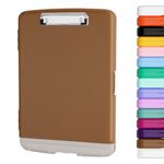 Piasoenc Clipboard with Storage, 8.5x11 Storage Clipboards with Pen Holder and A4 Legal Paper Folder, Heavy Duty Plastic, Folio & Side-Opening, Low Profile Clip, for Nurses, Teachers, Lawers, Brown