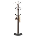 Tenkovic Metal Coat Rack Stand with Natural Marble Base, Coat Rack Freestanding, Sturdy Hall Tree with 12 Hooks for Hanging Clothes, Bags, Scarfs, Coat Hanger for Entryway, Hallway (Brown)