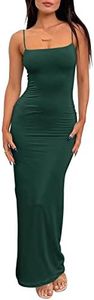 LILLUSORY Womens Summer Casual Slip Long Dresses Sexy Prom Sleeveless Blackless Bodycon Party Maxi Dress, Emeraldgreen, Medium