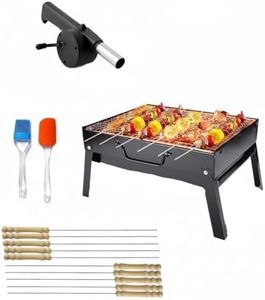 THEODORE Barbecue Grills - Foldable Charcoal Barbeque Grill With (2 Spatula, 1 Bbq, 12 Stick, 1 Air Blower) | Outdoor bbq grill tools for Camping Picnics Traveling - Stellar Black (Barbecue set)