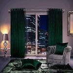 Velvet Ring Top Curtains Fully Lined Eyelet Curtains for Bedroom Living Room Lounge (66" x 54", Dark Green)