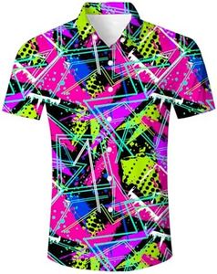Fanient Men 80s Hawaiian Shirt Retro Printed Short Sleeve Shirts Aloha Button Down Shirt for Vacation XXL