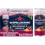 San Pellegrino Italian Sparkling Drinks Tastefully Light Sparkling Pomegranate & Orange Canned Soft Drink 6 x 330ml | 68 kCals per Can