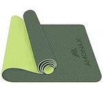 Amonax Yoga Mat, Non Slip Large Exercise Workout Mat, 6mm Thick Travel Yoga Mat for Women, Men, Kids, Girls, Outdoor Lightweight Travel Mat(Dark Green & Light Green)