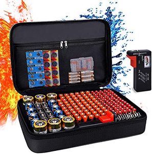 BALAPERI Fireproof Battery Organizer Storage Case with Tester BT-168, Waterproof & Explosion-Proof Safe Bag, Carrying Container Bag - Holds 220+ Batteries AA AAA C D 9V (Batteries not Included)