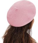 TRIXES French Beret Hat - One Size - Women Beret Newsboy Hat French Cap Wool Classic Autumn Spring Winter Hats - Vintage French Beret Solid Colour Pink