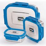 Veigo Steel lunch boxes for office men, tiffin box for office men, lunch box for kids | 1140 ml Capacity | includes 630 ml, 330 ml, and 180 ml Containers | Leakproof & Airtight | Dark Blue