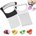 Food Slice Assistant Onion Holder Slicer - 2Pcs Stainless Steel Onion Holder Slicer Cutter Chopper - Tomato Vegetable Lemon Potato Carrot Cutter Slicer | Kitchen Gadgets Utensil Holder (2Pcs Slicer)