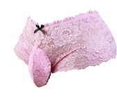 aishani mens lace underwear briefs sissy pouch panties for men, Light Pink, XX-Large