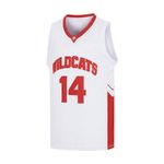 MEBRACS Wildcats Basketball Jersey for Men 14 Troy Bolton 8 Chad Danforth High School Costume, 14 White, 3XL