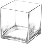 Flower Glass Vase Decorative Centerpiece For Home or Wedding by Royal Imports - Clear Glass Cube Shape 5 Tall 5x5 Opening