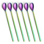 Long Handle Spoon, Rainbow Ice Tea Spoon, AOOSY 9-inch Premium 18/10 Stainless Steel Colorful Coffee Stirrers Coffee Spoons for Milks Tea Mixing Cocktail Stirring Coffee, Set of 6