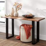 METALBUCKS Modern Traditional Metal and Sheesham Wood Shellac Platform Console Table (Black and Natural Finish)