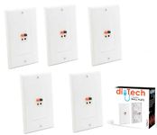 diyTech Premium Speaker Wall Plate - Spring Loaded Speaker Wire Wall Plates, for Home Theater Wall Speakers - White (5 Pack)