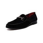 LCQL Men's Luxury Velvet Penny Loafer Shoes Noble Slip-on Suede Loafers Smoking Slippers Plus Size 7-13, Black, 8