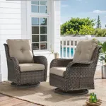 HUMMUH Outdoor Swivel Rocker Wicker Patio Chairs Set of 2, Rattan Rocking Chair Furniture Set(Brown,Grey)