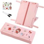 MECHBORN Latest Pencil Box for Girls Kids Multi-Function Pencil Case with Book Stand Holder, White Board, Marker & Storage,School Box for Girls Compass Accessories (Pencil Box with Stand Pink)