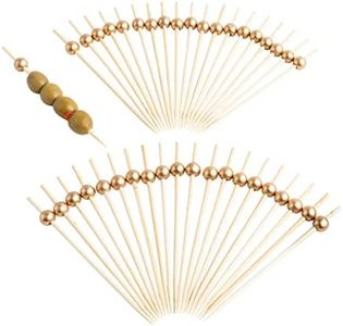 Bamboo Cocktail Picks Wooden toothpick with Gold Pearl Ball for Sandwich, Cocktail, Appetizer, Fruits, 4.7'' inches Packs of 600