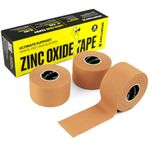 3 Rolls SPORTTAPE Tan Zinc Oxide Tape - 3.8cm x 10m - High Strength Athletic Tape, Blister Prevention Tape, Plantar Fascia Tape | Sports Strapping Tape & Ankle Tape for Netball. Football, Rugby