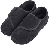 LongBay Men's Memory Foam Diabetic Slippers Comfy Warm Plush Fleece Arthritis Edema Swollen House Shoes (11, Dark Gray)