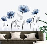 decalmile Lotus Flower Wall Decals Blue Blooming Floral Wall Stickers Bedroom Living Room TV Background Home Decor