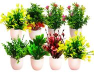 Dekorly Artificial Potted Plants, 8 Pack Artificial Plastic Eucalyptus Plants Small Indoor Potted Houseplants, Small Faux Plants for Home Decor Bathroom Office Farmhouse (Multi-L)