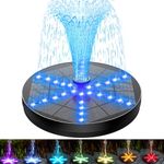 SZMP Solar Fountain 4W Bird Bath Fountains Upgraded 30LED Lights, Solar Powered Fountain Pump Built-in 4000 Battery with 7 Nozzle & 4 Fixer, Solar Water Fountain for Garden, Bird Bath, Pool, Pond