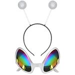 Silver Alien Glasses Martian Headband Set Costume Party Accessory Head Boppers